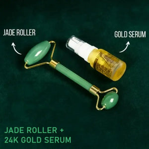 Jade Roller + 24k Gold Serum : Pack of 2